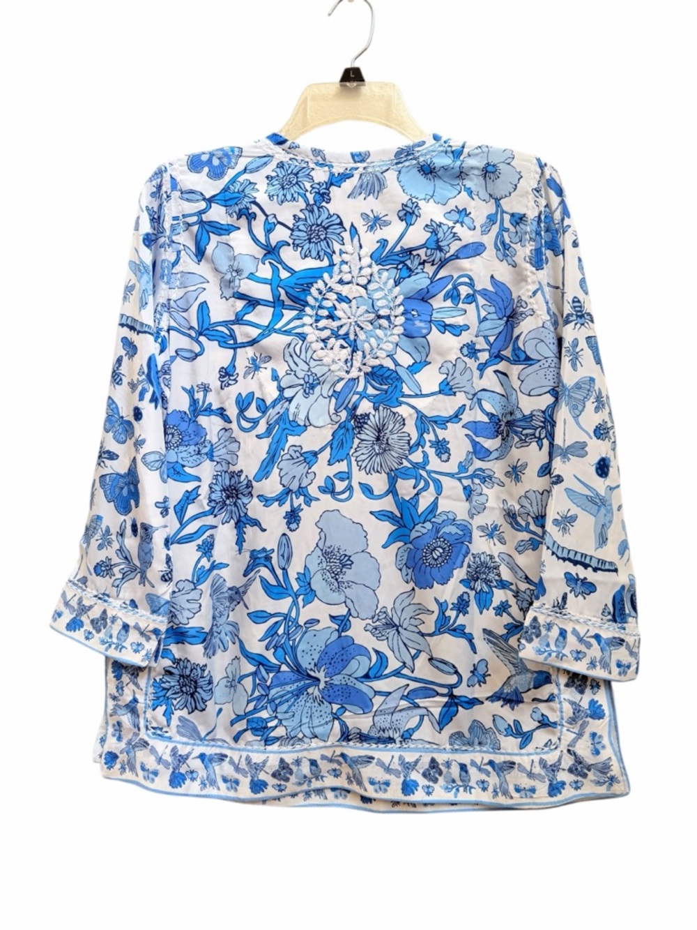 Gretchen Scott blue white hummingbird tunic blouse - Picture 2 of 11